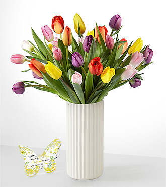 Picnic Tulips - 30 Tulips with Ceramic Vase and Acrylic Keepsake - FedEx - MTA30WFAKB