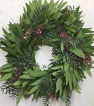 Fresh Bay Leaf and Pepper Berry Wreath - FedEx