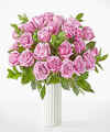 Image of Standard version for Hearts on Your Sleeve Bouquet - 24 Lavender Roses with White Fluted Vase - FedEx