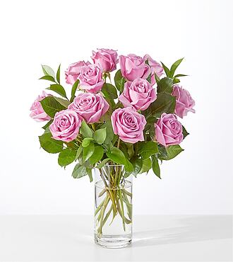 Hearts on Your Sleeve Bouquet - 12 Lavender Roses With Vase - FedEx - PMRBO