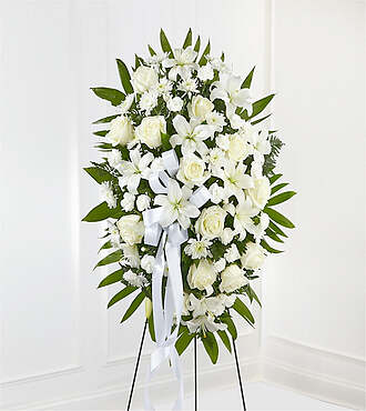 Exquisite Tribute Standing Spray - White Ribbon