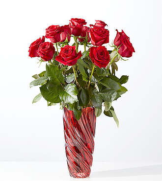 Classic Love Red Rose Bouquet with Luxe Swirl Vase - V1RS-RV