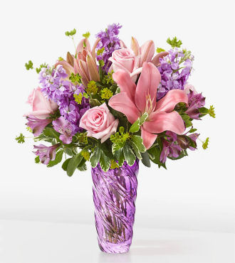 Image of Standard version for Precious Petals Bouquet with Luxe Swirl Vase - DELUXE