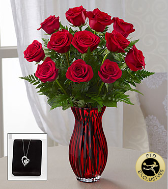 FTD In Love with Red Roses Bouquet with Heart Pendant