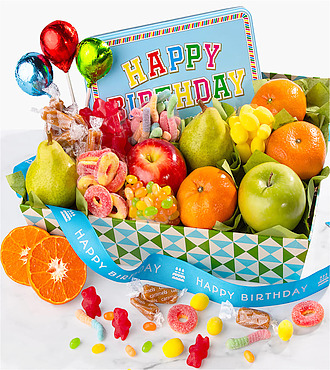 Happy Birthday Fruit and Treats Basket - FedEx - X-F12