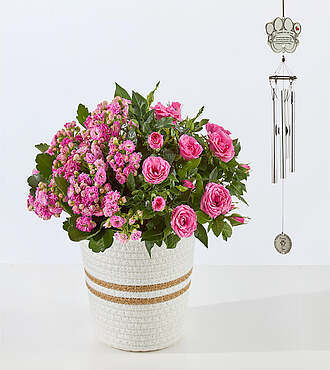 Pet Memorial Wind Chime with Garden - Pink Garden - FedEx - YAFC2PWC