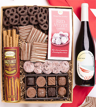 Traditional Sweet Treats Chocolate Gift Box with Wine - Red Wine - FedEx - YI102