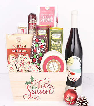 Holiday Snack and Treats Basket with Wine - Red Wine - FedEx - YI10B