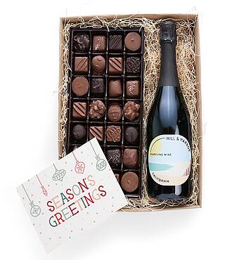 Season's Greetings Gourmet Chocolates and Wine Gift - Sparkling Wine - FedEx - YI373