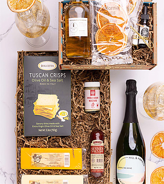 Cheese and Meat Box with Garden Party Spritz Cocktail Kit and Sparkling Wine - FedEx - YI3E1