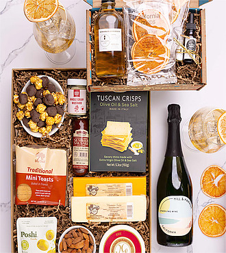 Deluxe Cheese and Charcuterie Box with Garden Party Spritz Cocktail Kit and Sparkling Wine - FedEx - YI3E4