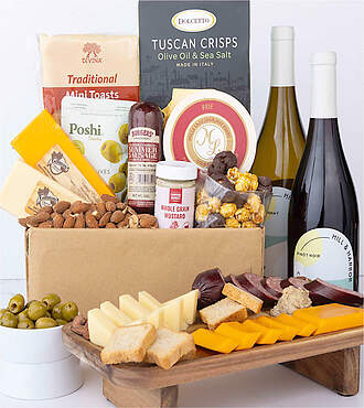 Deluxe Charcuterie Cheese and Wine Gift Box - 2 Bottles - FedEx - YI504
