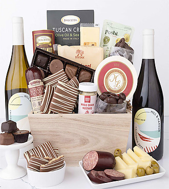 Gourmet Charcuterie and Sweets Gift Basket with Wine - Red and White Wine - FedEx - YI509