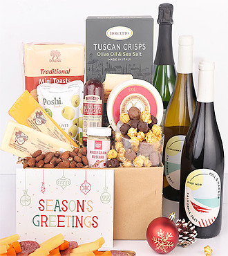 Season's Greetings Deluxe Charcuterie Cheese and Wine Gift - 3 Bottles - FedEx - YI874