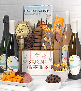 Season's Greetings Gourmet Gift Box with Wine - 4 Bottles - FedEx - YI976