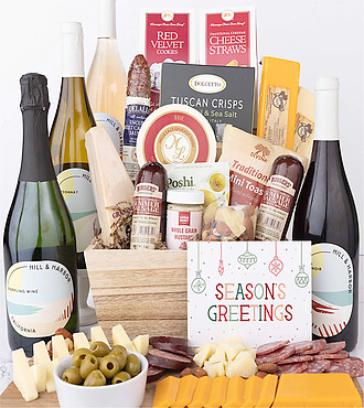 Season's Greetings Premium Charcuterie and Wine Gift Basket - 4 Bottles - FedEx - YI97A